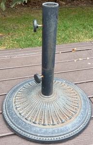 lot 79N image: Deck - Metal Patio Umbrella Stand with Decorative Base