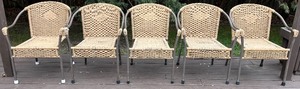 lot 101N image: Deck - Set of 5 Wicker Outdoor Patio Chairs with Metal Frames