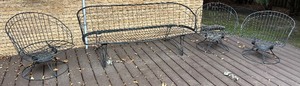 lot 103N image: Deck - Mid-Century Modern Wire Patio Set with Bench and 3 Chairs
