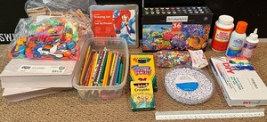 lot 108N image: Basement - Large Arts and Crafts Lot with Markers, Drawing Set, Beads, Pencils, and Adhesives