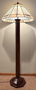 lot 14H image: LL - Stained Glass Mission Style Floor Lamp with Wooden Base