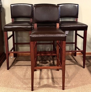 lot 49H image: LL - Set of 4 Pier 1 Imports Italian Tall Bar Stools with Brown Faux Leather Upholstery
