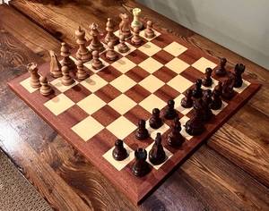 lot 52H image: LL - Wooden Chess Set with 17.25 Inch Board and Mixed Material Pieces