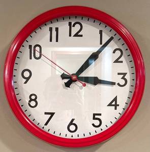 lot 55H image: LL - IKEA PERSBY Red Metal Wall Clock, 14 Inch