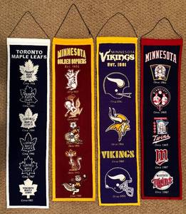 lot 56H image: LL - Set of 4 Sports Franchise Heritage Wall Banners Minnesota Vikings Twins Maple Leafs Gophers