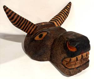 lot 59H image: LL - Vintage Hand Carved Wooden Toro Bull Mask
