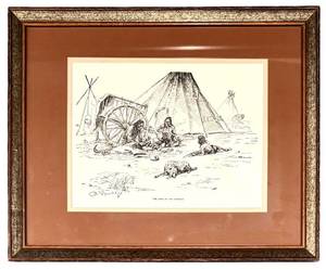 lot 120H image: LL - Framed G. Russell Print The Last of the Buffalo Wall Art Print