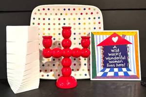 lot 126H image: LL - Group of Modern Home Decor including Candleholder, Platter, and Vase