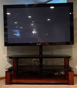 lot 154H image: LL - Pioneer 60 Inch Plasma TV with Glass and Wood Stand