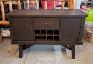 lot 3 image: G - Dark Wood Sideboard Buffet Cabinet with Wine Storage