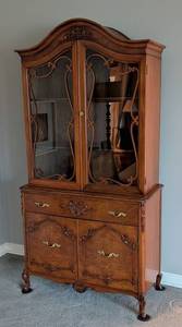 LR - Vintage French Provincial Display Cabinet with Carved Details