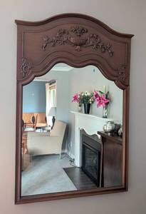 lot 6K image: LR - Mahogany Wall Mirror with Ornate Carved Frame