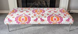 lot 7 image: LR - Custom Upholstered Ottoman Bench with Colorful Floral Pattern
