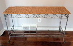 lot 27 image: LR - Wicker Top Console Table with Metal Frame