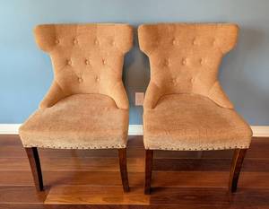 lot 39 image: LR - Pair of Pier 1 Upholstered Side Chairs with Button Tufting