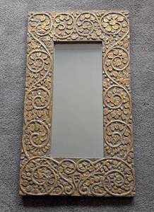 lot 92 image: LR - Pier 1 Gold Wall Mirror with Decorative Floral Frame