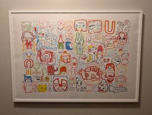 lot 95 image: ML - Framed Ikea Print with Abstract Cartoon Design