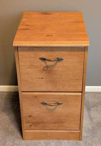 lot 132 image: UL - Wood 2-Drawer File Cabinet with Metal Handles