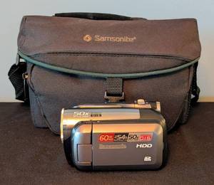 lot 136 image: LR - Panasonic Camcorder with 50x Optical Zoom and Samsonite Carrying Case