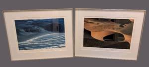 lot 145 image: LR - Pair of Framed Landscape Prints by Janet Coleman 2003 - Braided River and Dune 45