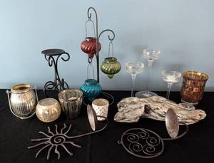 lot 173 image: SR - Collection of Decorative Candleholders Assorted Glass and Metal Designs