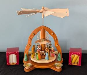 lot 176 image: SR - Kthe Wohlfahrt German Wood Christmas Pyramid Nativity with Candles and Box