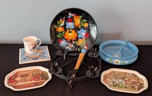 lot 189 image: ML - Norwegian Decor Collection with Hand-Painted Plate, Trays, Candleholder, and Ceramic Pieces