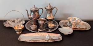 lot 195 image: ML - Collection of Vintage Silver Plated Servingware with 13.5 Inch Tray