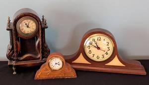 lot 197 image: ML - Set of 3 Decorative Mantle Clocks Assorted Styles