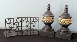 lot 201 image: ML - Pair of Decorative Bookends with Gold Accents and Wrought Iron Design