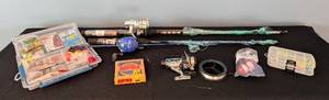 lot 202 image: ML - Pair of Fishing Poles with Reels and Assorted Tackle Boxes and Lures
