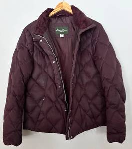 lot 198H image: LR - Eddie Bauer Goose Down Jacket XLT Plum Quilted