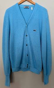 lot 202H image: LR - Vintage 1970s Izod Lacoste Light Blue V-Neck Cardigan Size Large