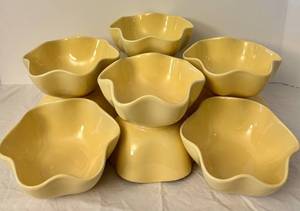 lot 203H image: DR - Set of 9 Gayle Pittman Hospitality Yellow Stoneware Bowls with Scalloped Rim