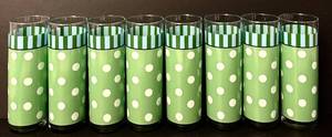 lot 206H image: K - Set of 8 Gayle Pittman Vintage Green Polka Dot Glass Tumblers 12oz