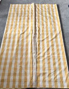 lot 215H image: DR - Pair of Yellow and White Plaid Window Curtain Panels with Rings, 80 x 101 Inches