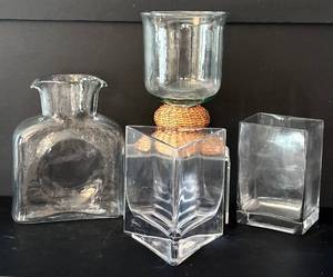 lot 217H image: K - Lot of Glass Vases with 2004 Blenko Double Spout Pitcher