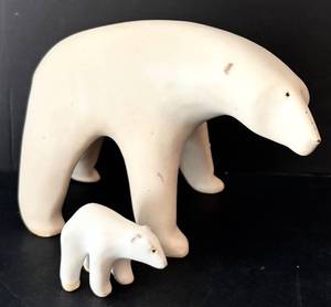 lot 219H image: K - Arabia Finland Stoneware Polar Bear Figures, Mother and Baby Set