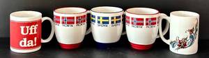 lot 228H image: K - Set of 5 Nordic Theme Bergquist Imports Coffee Mugs