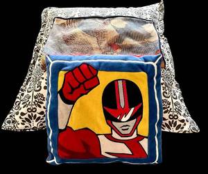 lot 245H image: LR - Set of 2 Throw Pillows with Cartoon and Floral Designs and 1 Goose-Themed Pillow Cover