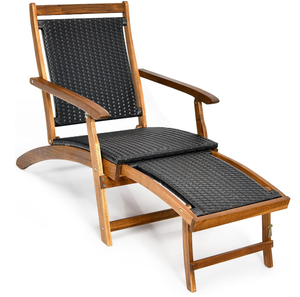 lot 13 image: Tangkula Patio Lounge Chair Chaise, Adjustable Backrest Ergonomic Shape with Durable Handwoven Rattan Steel Frame Garden Lawn Pool Recliner Outdoor Furniture Wicker Lounger