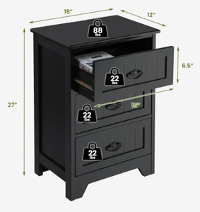 lot 15 image: Costway 3-Drawer End Storage Wood Side Nightstand