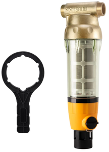 lot 18 image: iSpring WSP50B Reusable Whole House Spin Down Sediment Water Filter, Fast Flow with Built-in Housing Scraper and Brass Top Clear Housing, 50 Micron