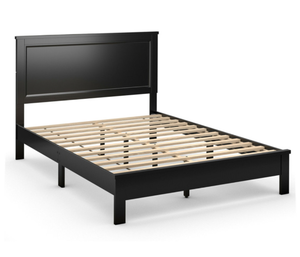 lot 52 image: Costway Queen Size Bed Frame Platform Slat High Headboard Bedroom with Rubber Wood Leg (Maybe Missing Hardware)