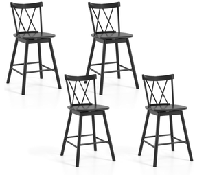 lot 100 image: Giantex Windsor Bar Stools Set of 4, 24 Swivel Counter Height Bar Chairs with Cross Back, Footrests & Spacious Seat, Farmhouse Wood Barstools for Kitchen Island, Dining Room, Restaurant, Black (USED)