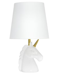 lot 109 image: Simple Designs 15.5 Sparkling Glitter Unicorn Table Lamp, White with Gold Glitter