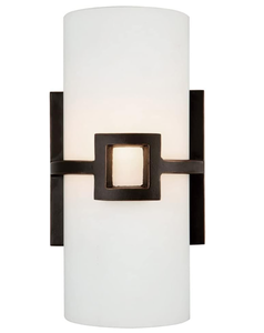 lot 111 image: Design House Monroe Wall Sconce, Frosted Glass, Dimmable, Indoor Lighting, Oil Rubbed Bronze, 5.75 in x 3.5 in x 11 in, 514604