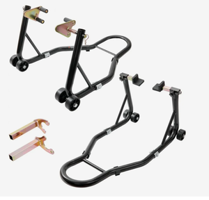 lot 116 image: VEVOR Motorcycle Stand Lift, 850lbs Front Rear Combo Stand Lift Stand, Front and Rear Wheel Fork Stand, UL Fork Swingarm Spool, Compatible with Most Yamaha Honda Kawasaki Suzuki Motorcycles, Black
