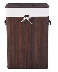 lot 417 image: Costway Rectangle Bamboo Hamper Laundry Basket Washing Cloth Bin Storage Bag Lid-Brown