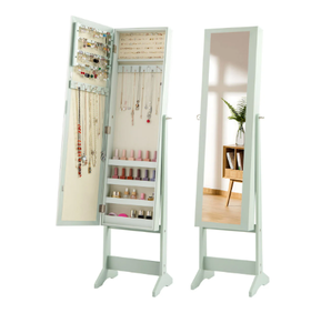 lot 20 image: Mirrored Jewelry Armoire with Full-Length Mirror and 3 Tilting Angles-Green